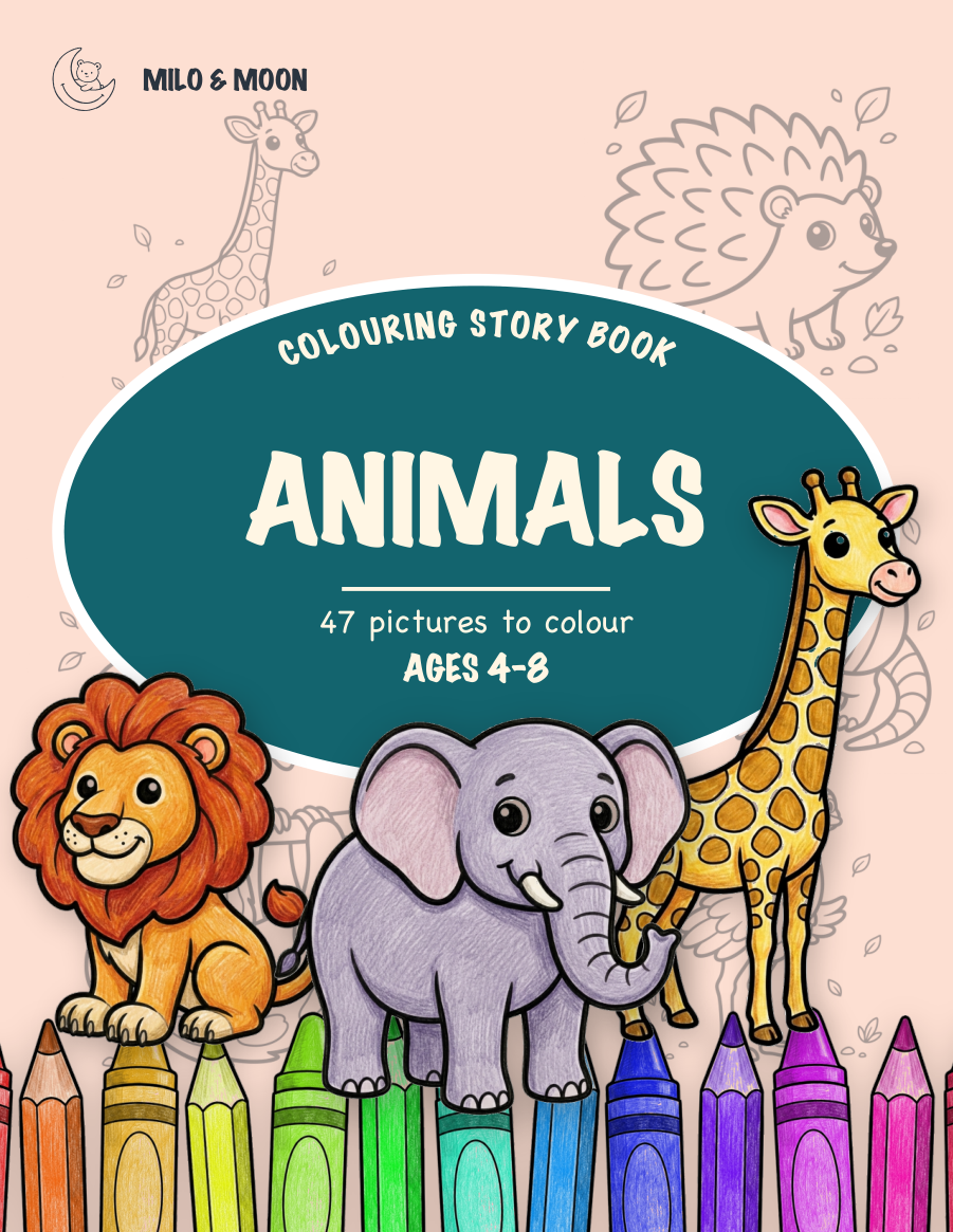 Animals, a colouring story book
