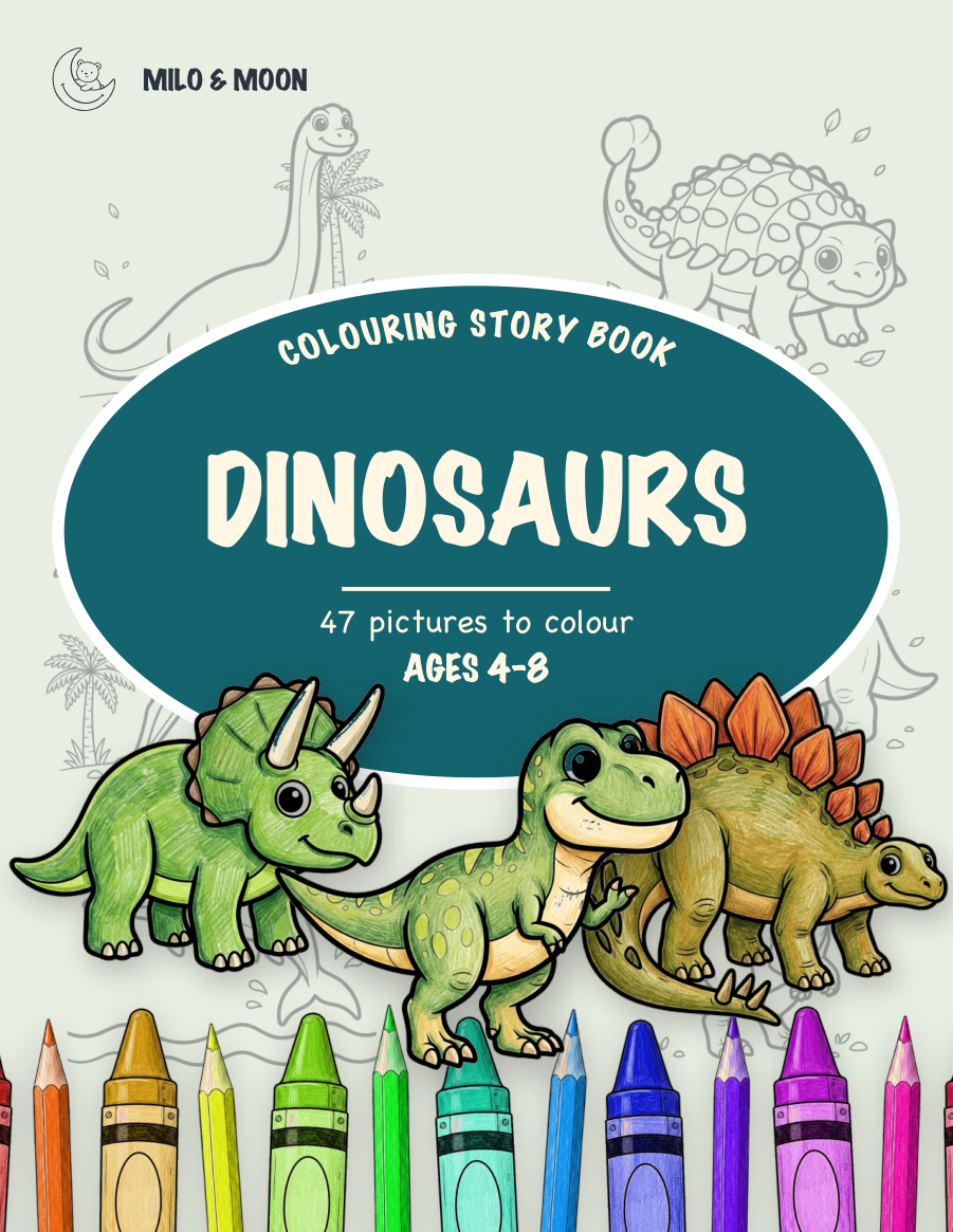 Dinosaurs, a colouring story book