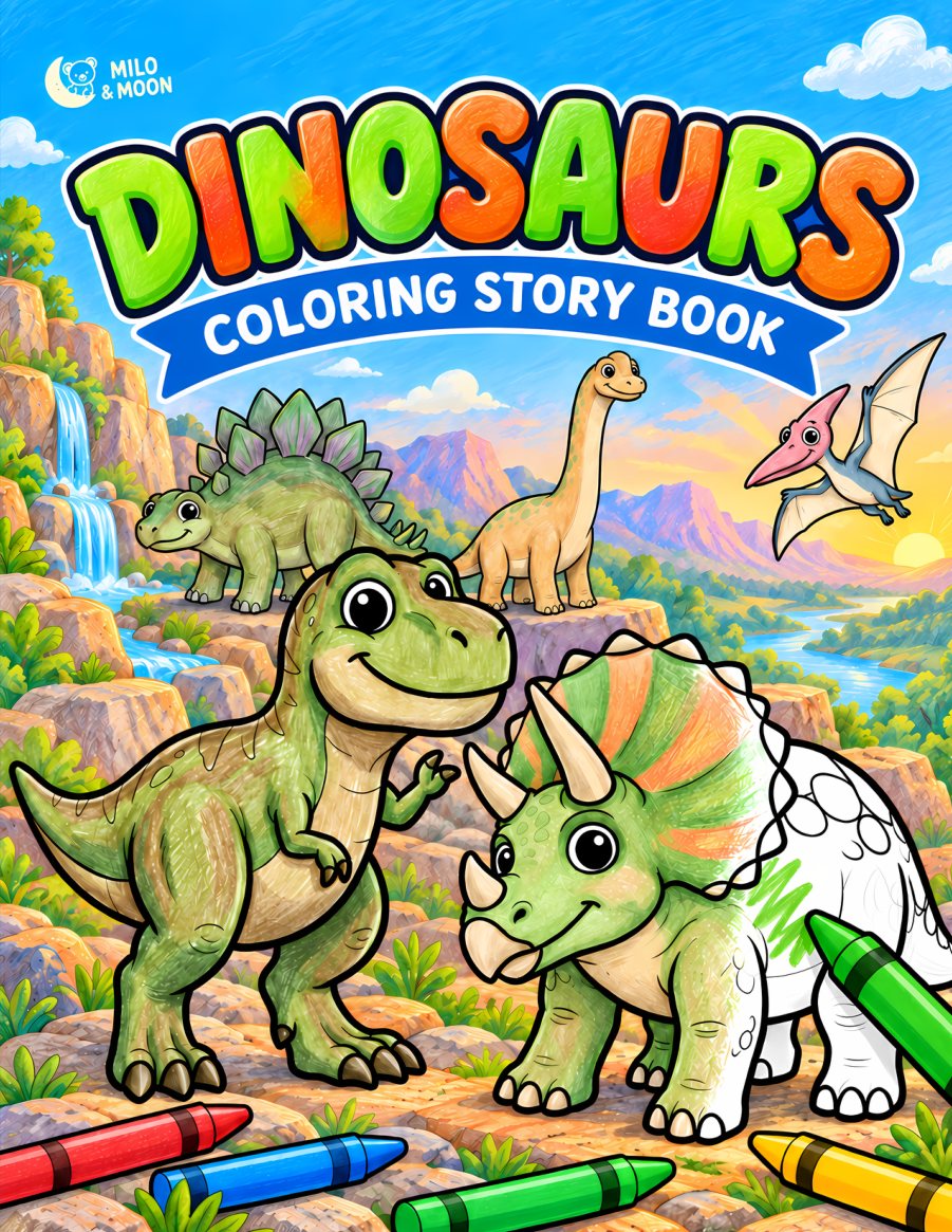 Dinosaurs, a coloring story book