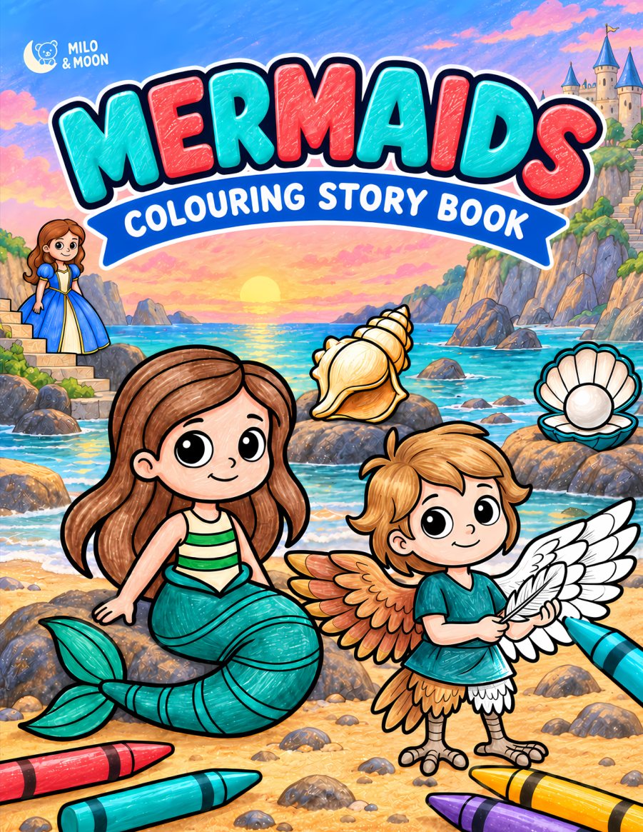 Mermaids, a colouring story book