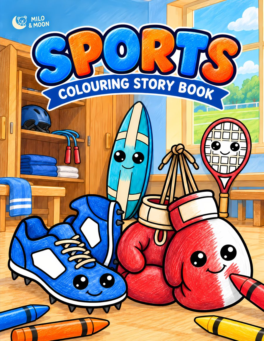 Sports, a colouring story book