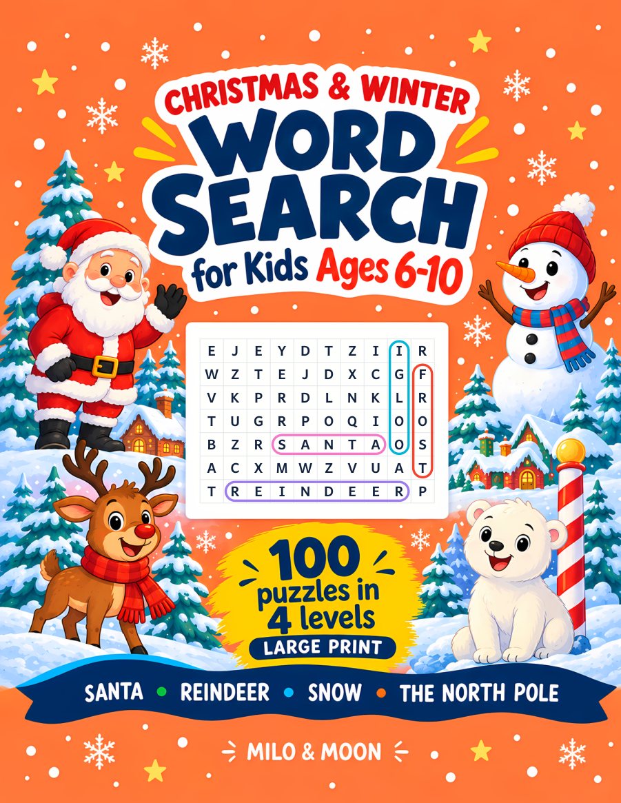 Christmas & Winter Word Search for Kids Ages 6-10, a word search book