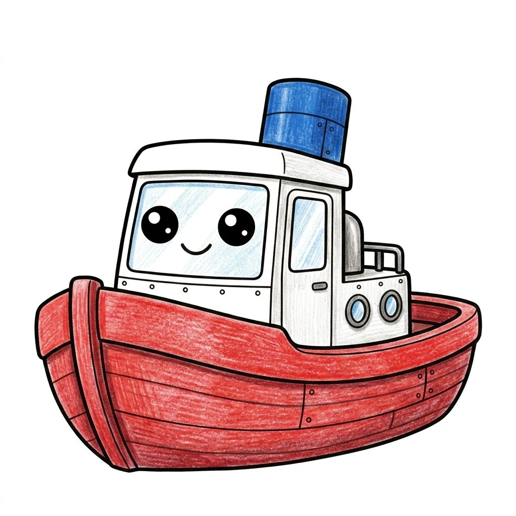 A red tug boat from Vehicles, coloured in