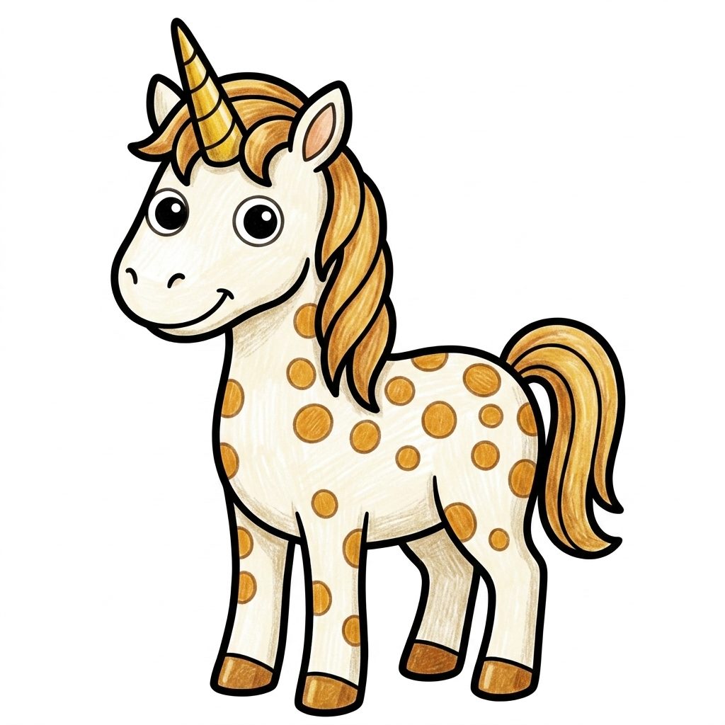 A cream unicorn with golden dapples from Unicorns, coloured in