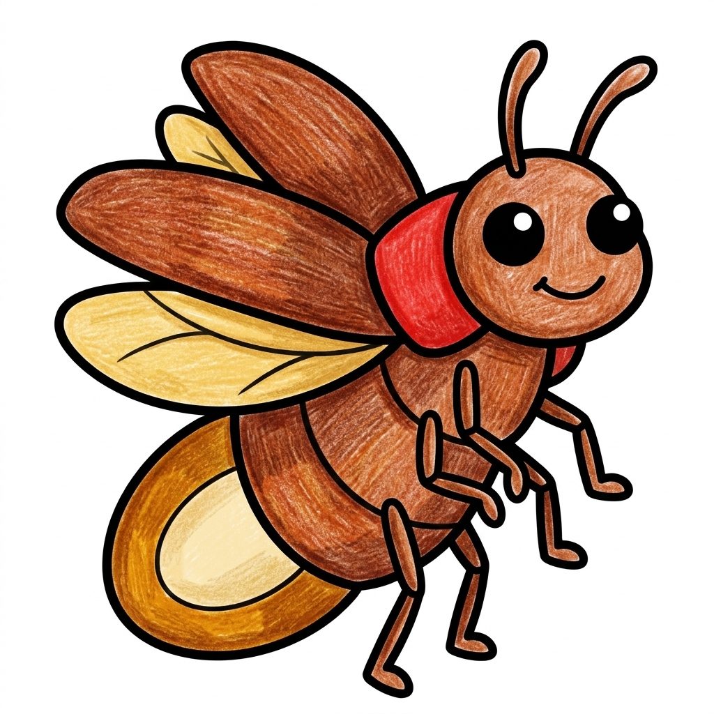 A brown firefly with a golden tail from Bugs & Insects, coloured in