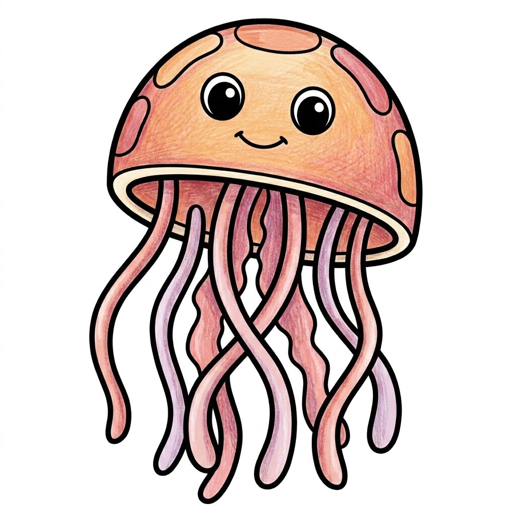A pink jellyfish from Sea Creatures, coloured in