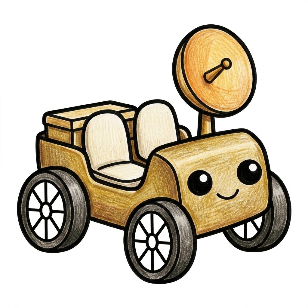 A sandy yellow lunar rover from Space, coloured in