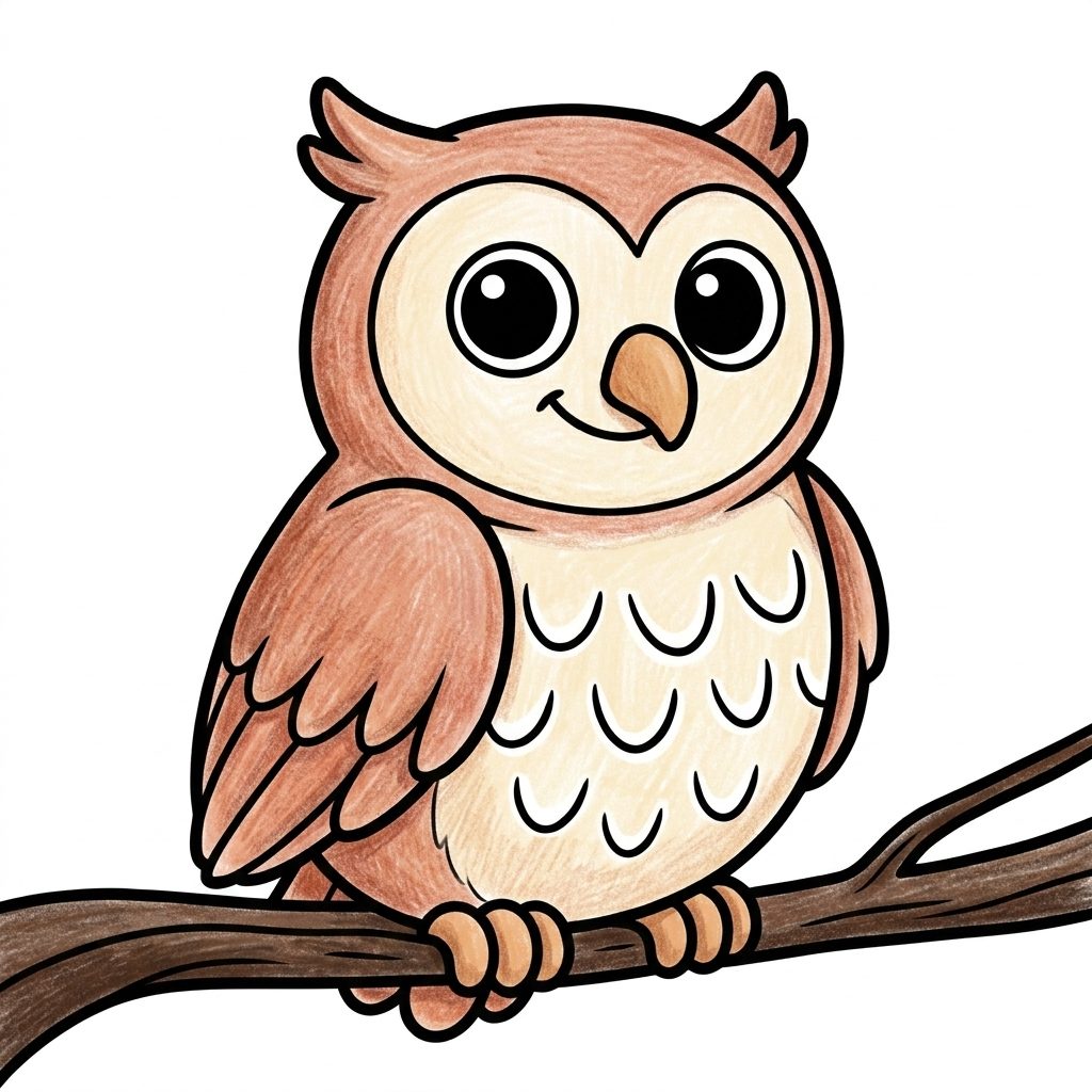 An owl from Animals, coloured in