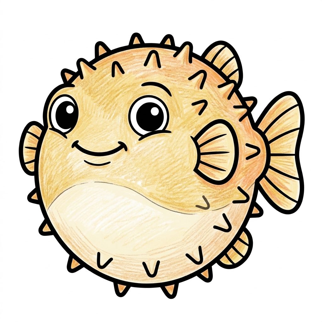 A yellow pufferfish from Sea Creatures, coloured in