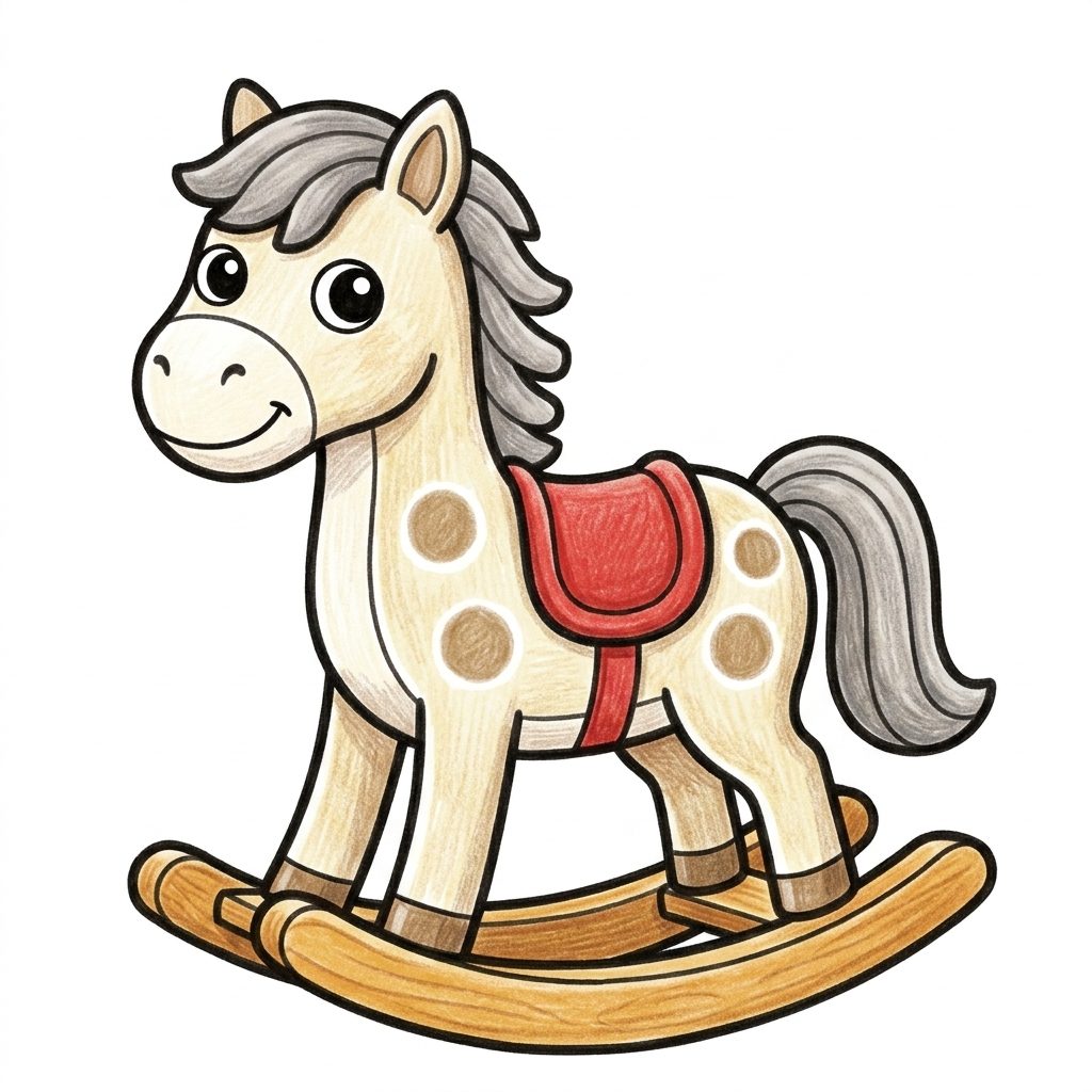 A rocking horse from Christmas, coloured in