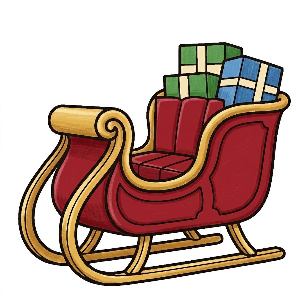 A red sleigh from Christmas, coloured in