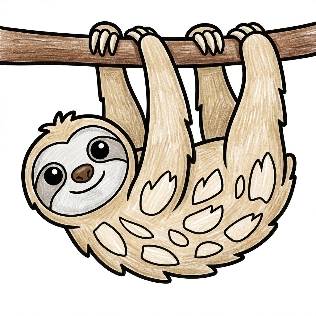 A sloth from Animals, coloured in