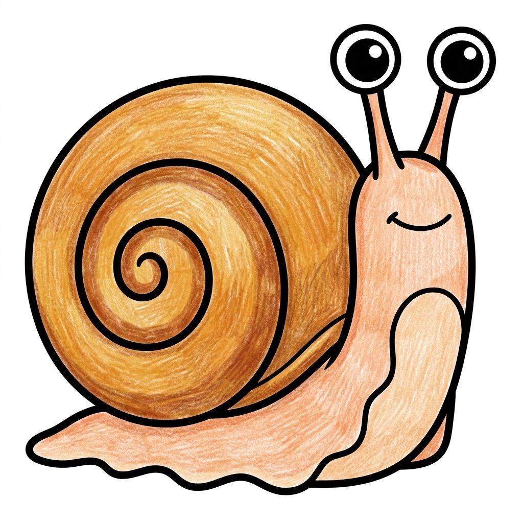 A snail with an orange shell from Bugs & Insects, coloured in
