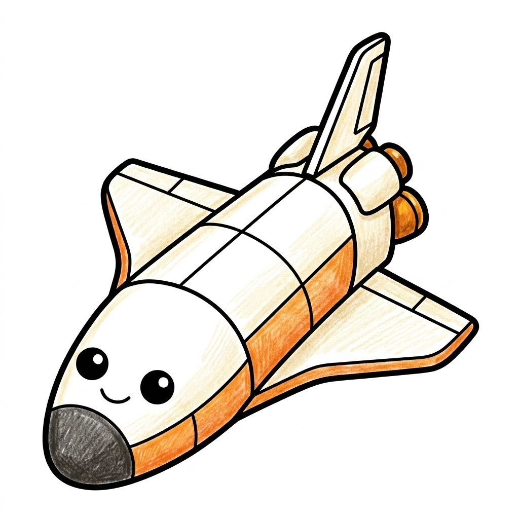 A white and orange space shuttle from Space, coloured in
