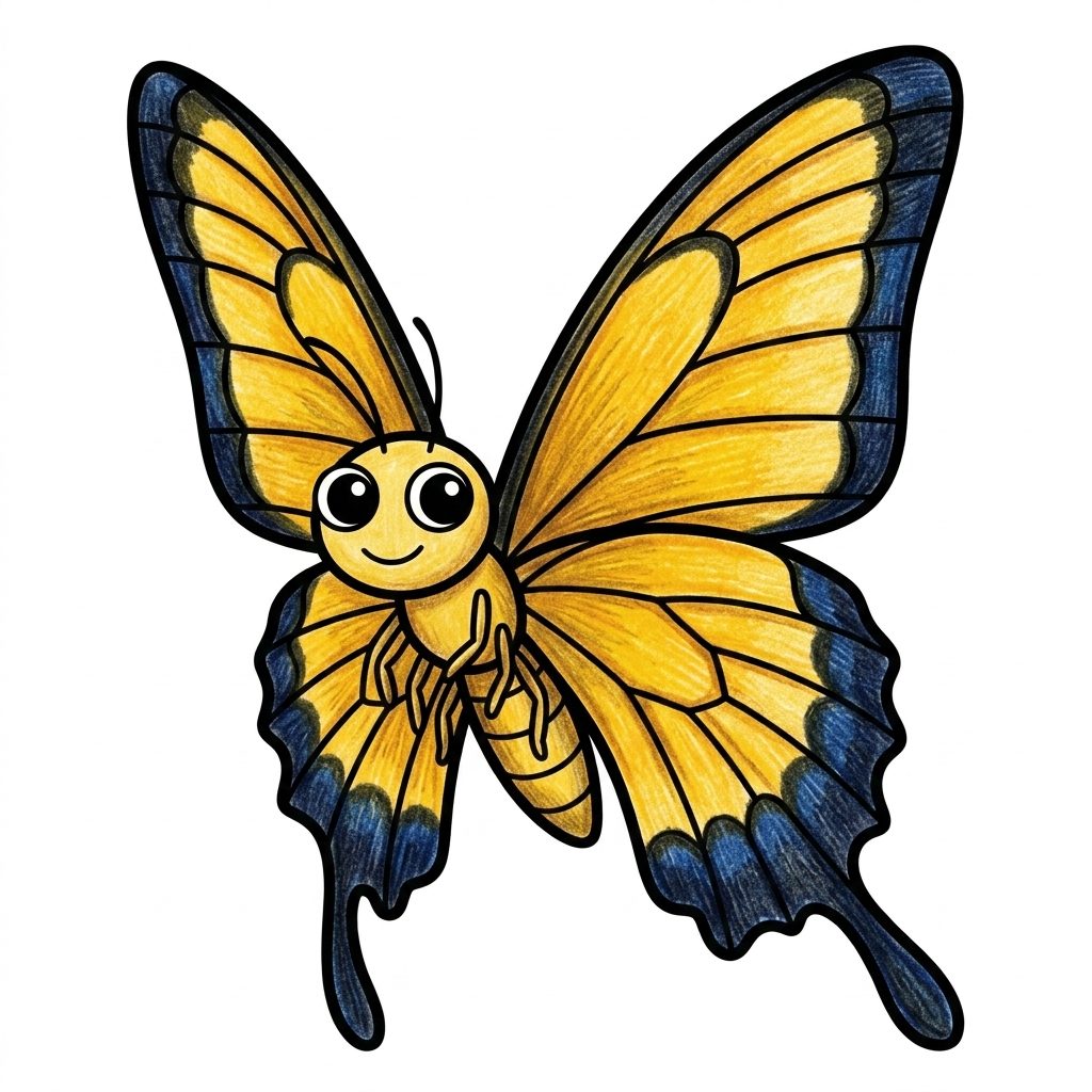 A yellow and black swallowtail butterfly from Butterflies & Flowers, coloured in