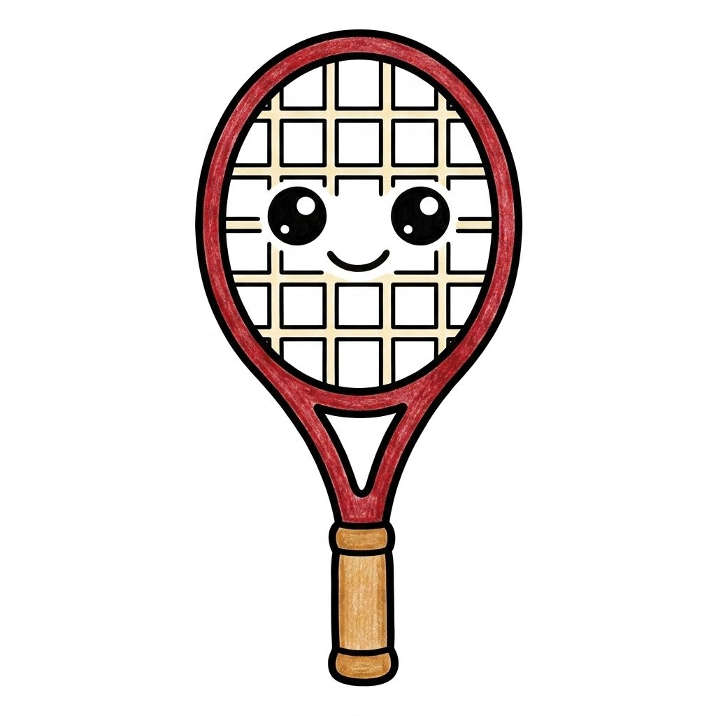 A red tennis racket from Sports, coloured in