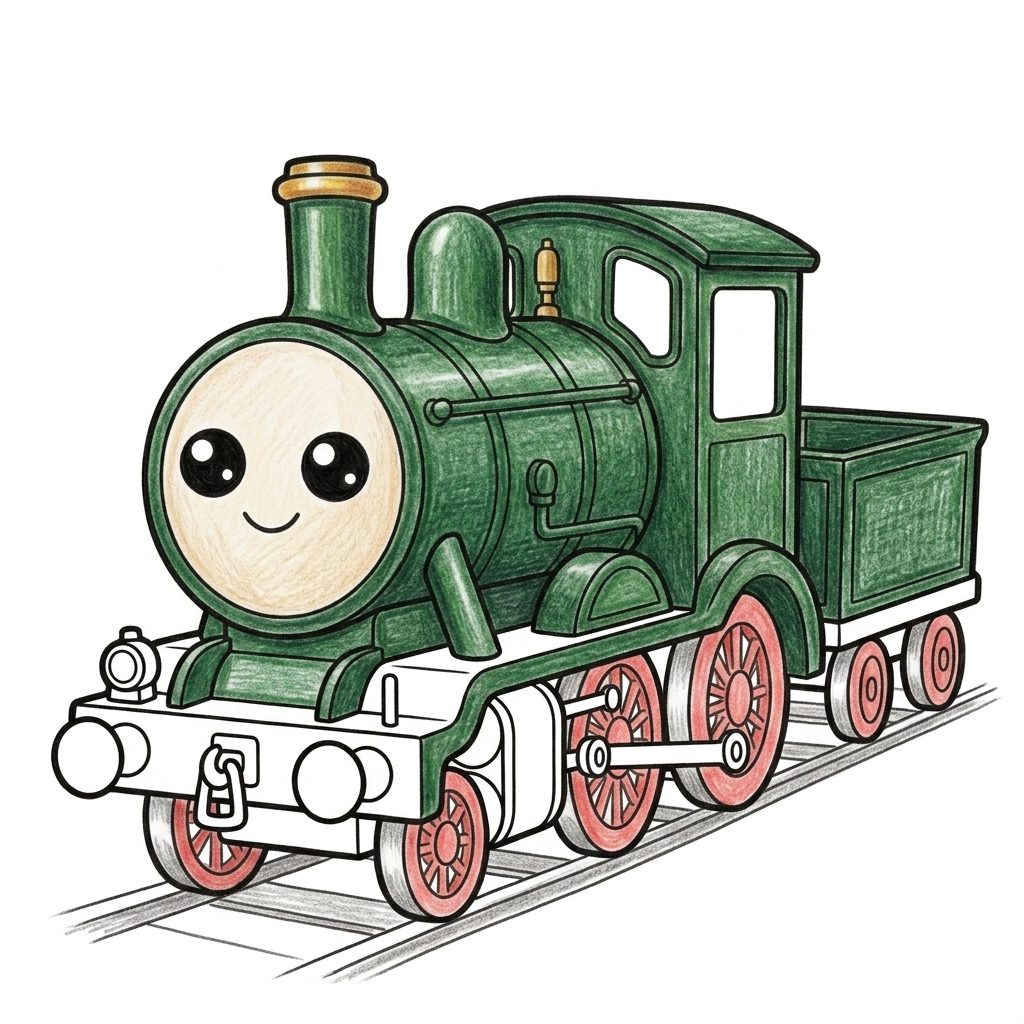 A green steam train from Vehicles, coloured in