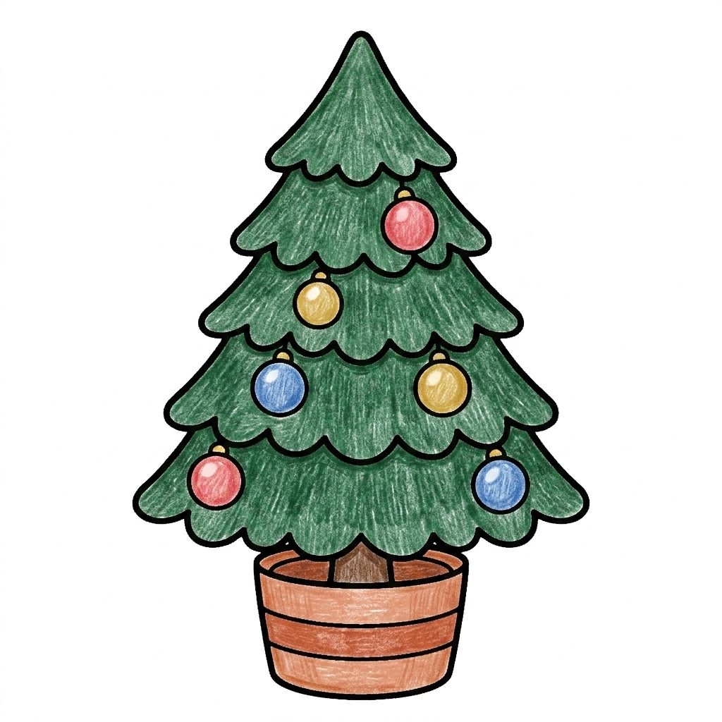 A green Christmas tree from Christmas, coloured in